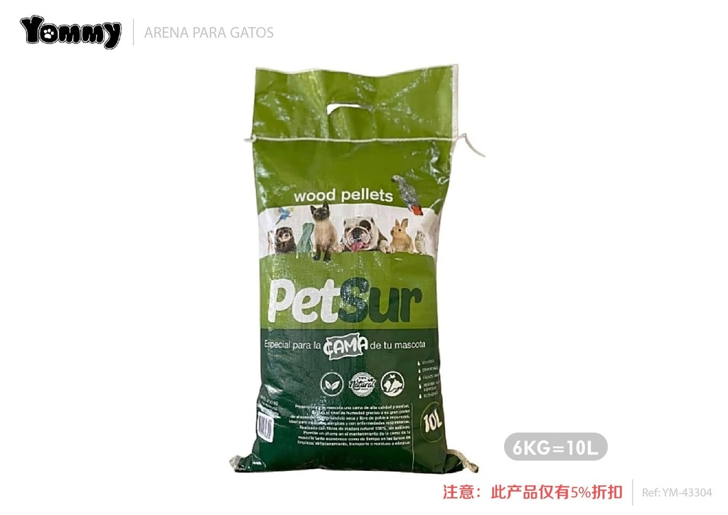 Arena para gatos pellets de madera natural 6KG - Productos para mascotas