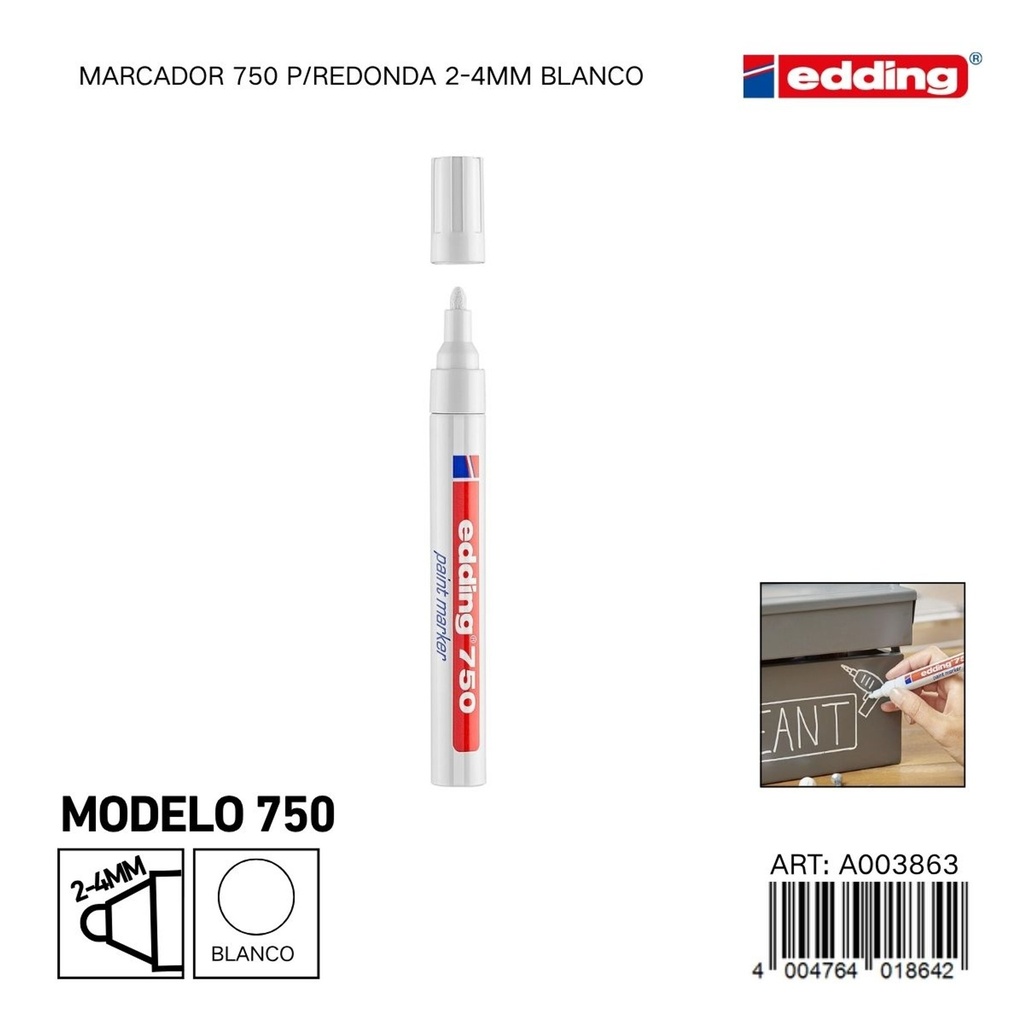 EDDING marcador 750 p/redonda 2-4mm blanco sin traspaso - Material de oficina