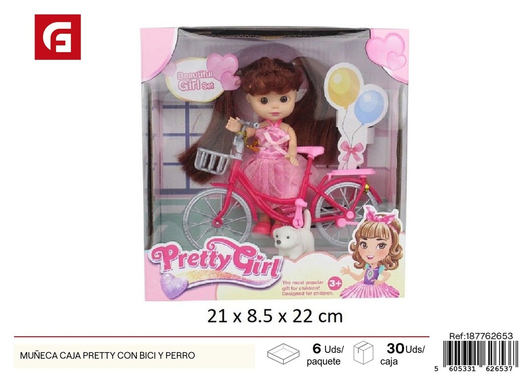 Set de regalo de muñeca bonita con bicicleta y perro - Juguetes y muñecas