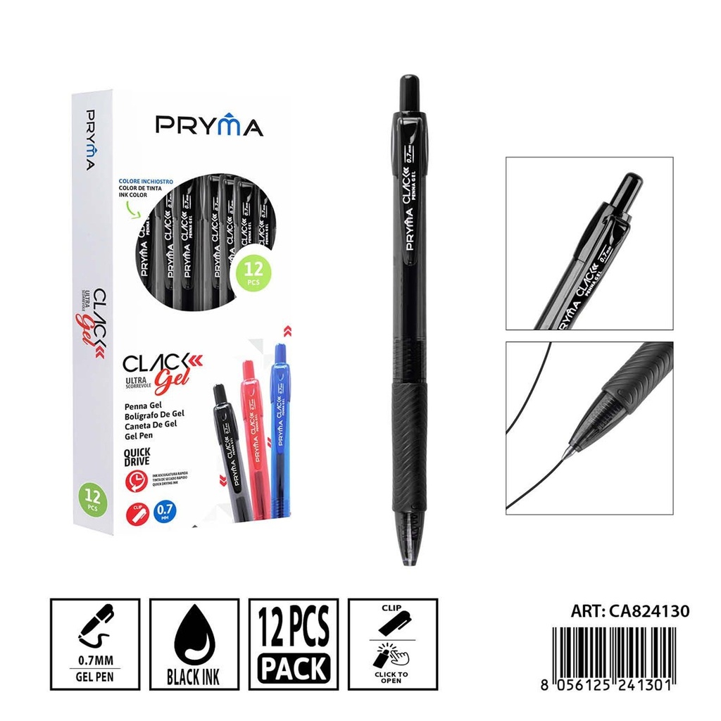 Bolígrafo secado rápido 0.7 mm 12 piezas negro - Material de escritura y papelería
