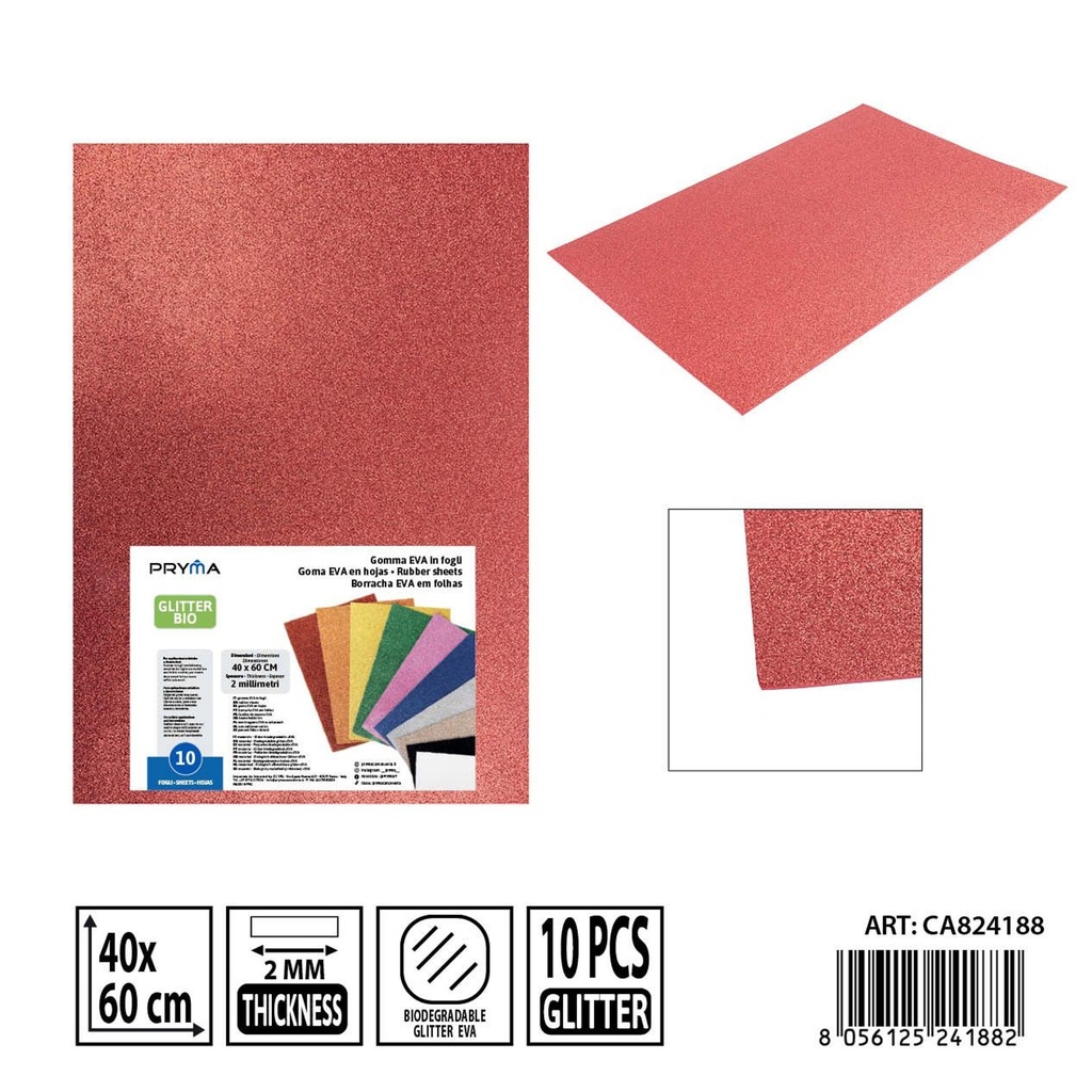 Goma EVA con purpurina bio 40x60 cm 2 mm rojo - Material de manualidades y papelería