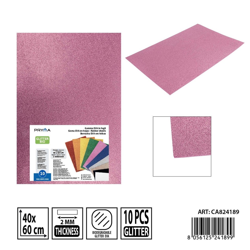 Goma EVA con purpurina bio 40x60 cm 2 mm rosa - Material de arte y manualidades