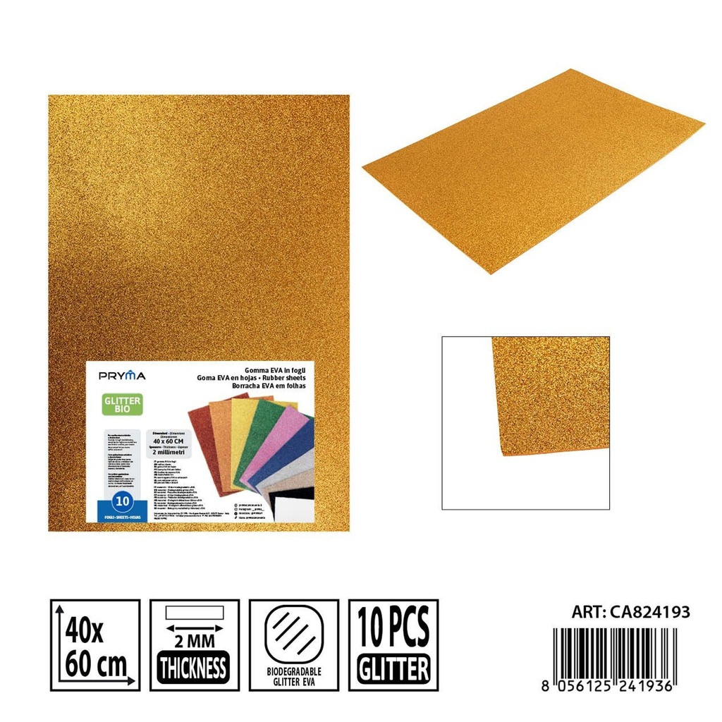 Goma EVA con purpurina bio 40x60 cm 2 mm dorada - Material artístico para manualidades
