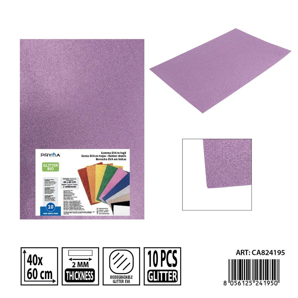 Goma EVA con purpurina bio 40x60 cm 2 mm lila - Material de arte y manualidades 