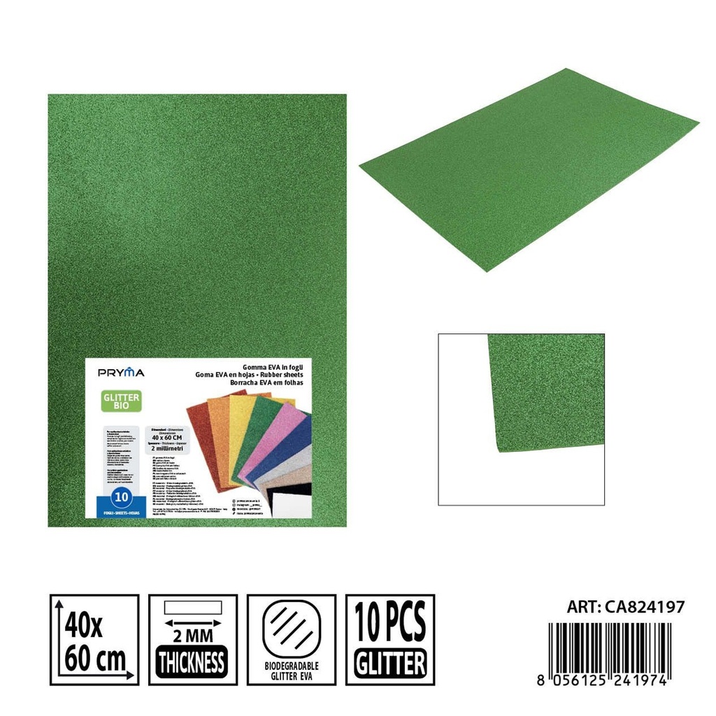 Goma EVA con purpurina bio 40x60 cm 2 mm verde claro - Material de manualidades y arte