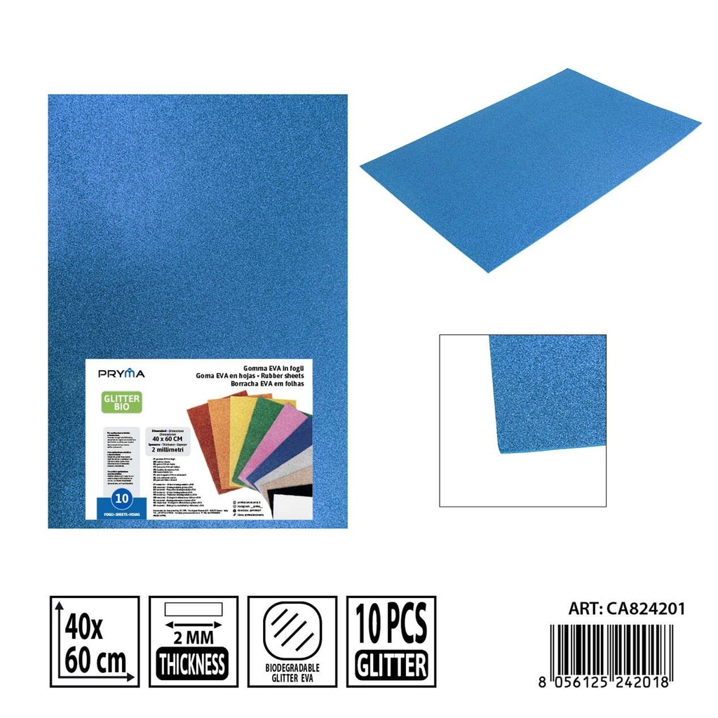 Goma EVA con purpurina bio 40x60 cm 2 mm azul - Material de arte y manualidades