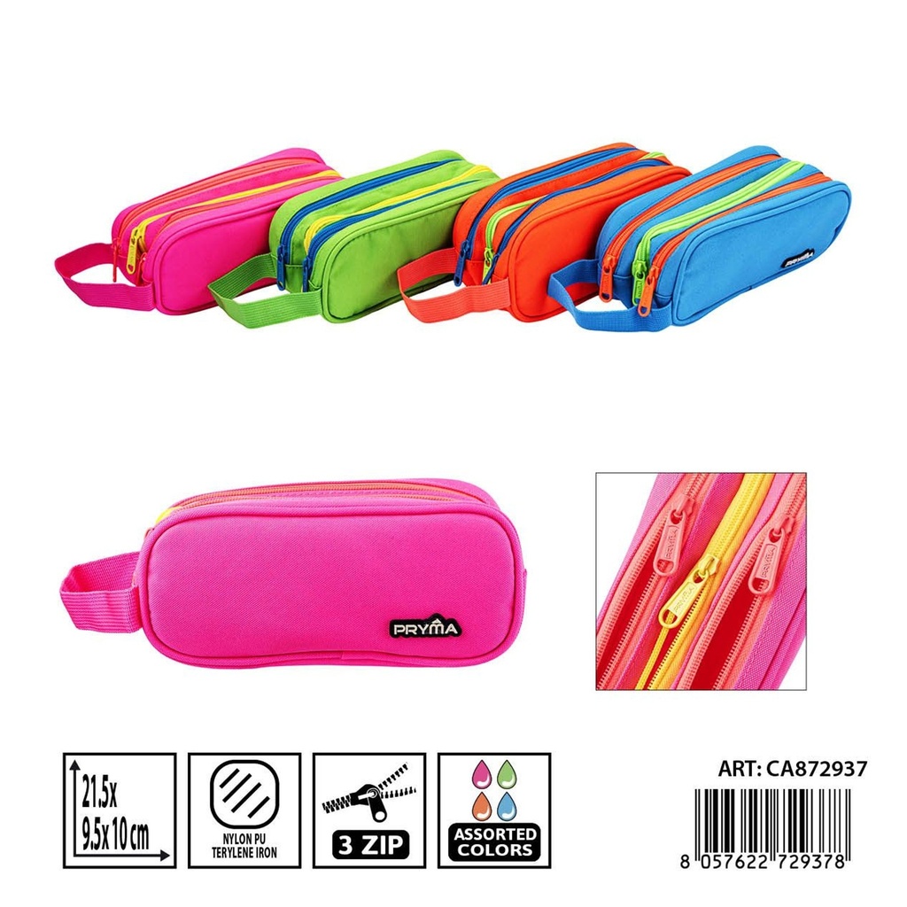 Estuche cremallera PRYMA triple 21.5x9.5x10 cm - Estuches y mochilas