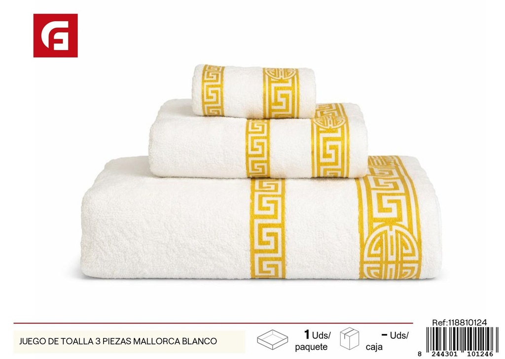 Juego de toalla 3 piezas Mallorca blanco - Productos de verano y toallas de playa