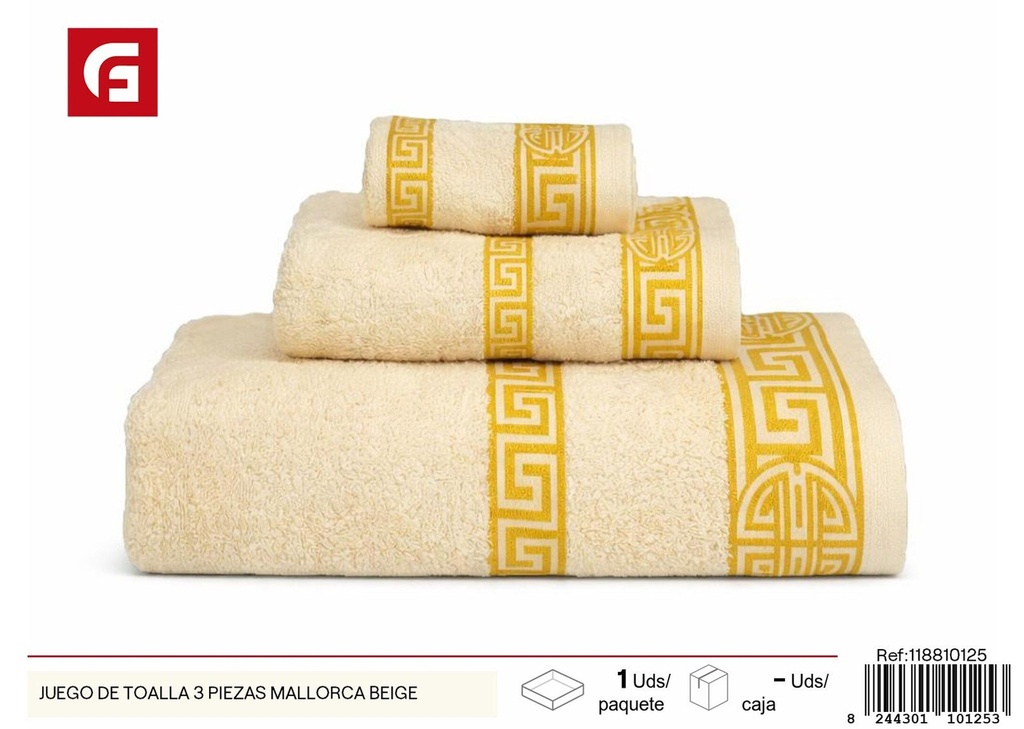 Juego de toalla 3 piezas Mallorca beige - Productos de verano y toallas de playa