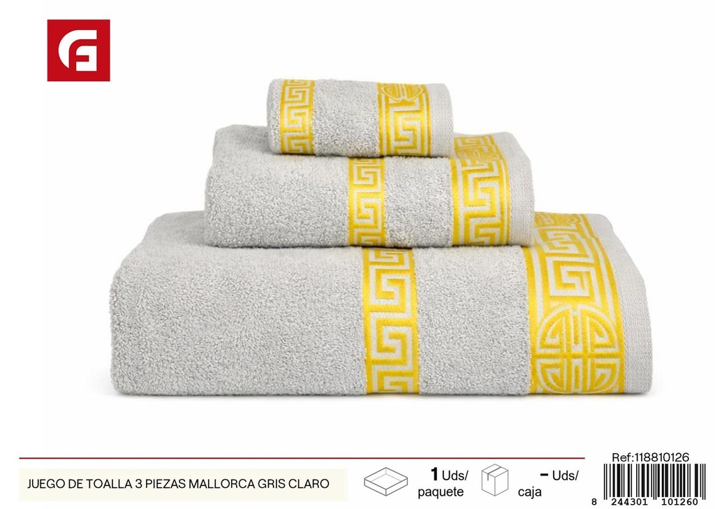 Juego de toalla 3 piezas Mallorca gris claro - Productos de verano y toallas de playa