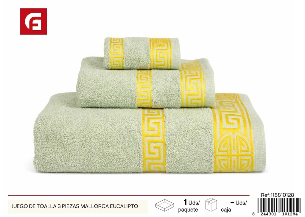 Juego de toalla 3 piezas Mallorca eucalipto - Productos de verano y toallas de playa