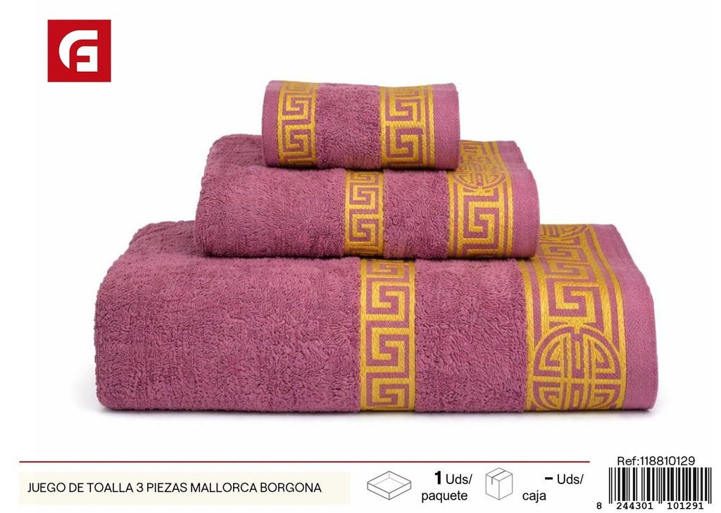 Juego de toalla 3 piezas Mallorca borgoña - Productos de verano y toallas de playa