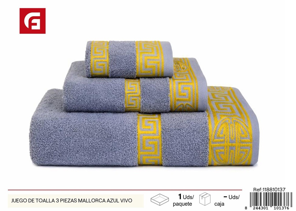 Juego de toalla 3 piezas Mallorca azul vivo - Productos de verano y toallas de playa