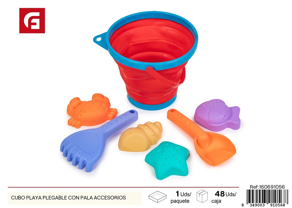 Cubo de playa plegable con pala y accesorios - Juguetes de verano y vacacionales