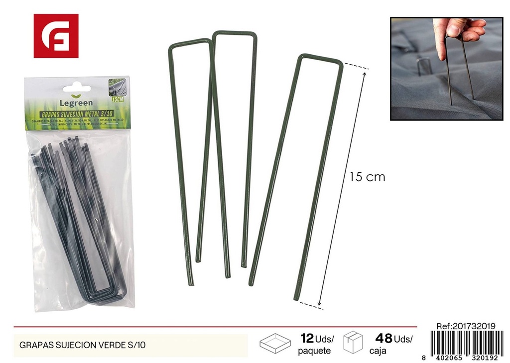 Grampas de sujeción verdes 10 unidades - Accesorios de jardín y piquetas