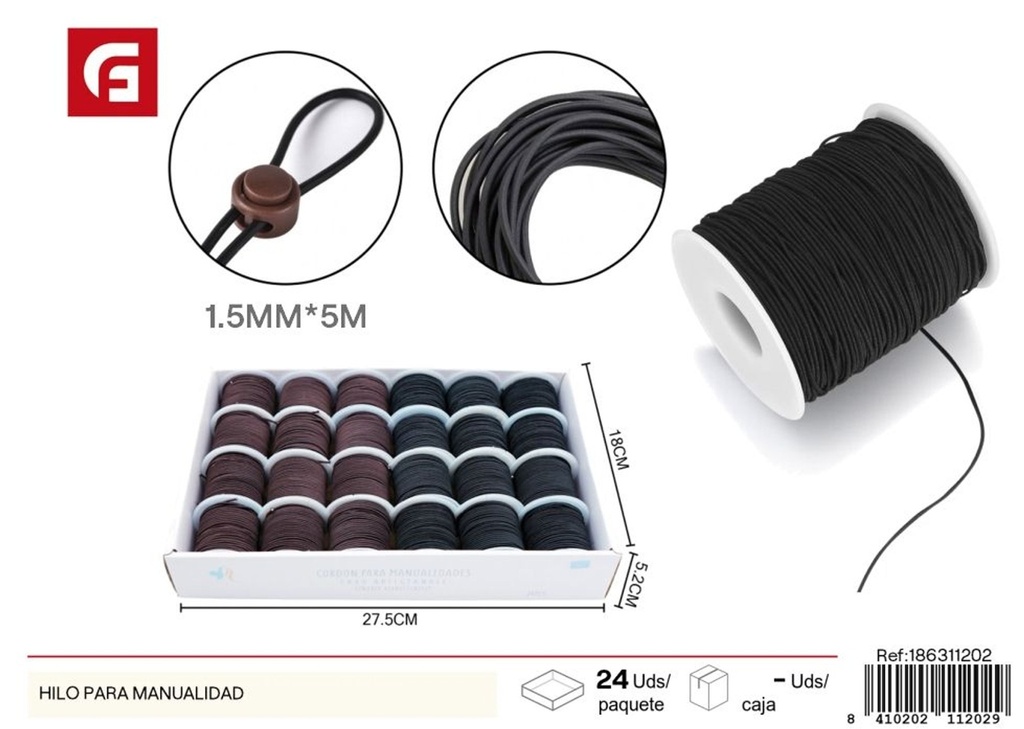 Hilo elástico 1.5mm 5M negro y café - Accesorios de costura y manualidades