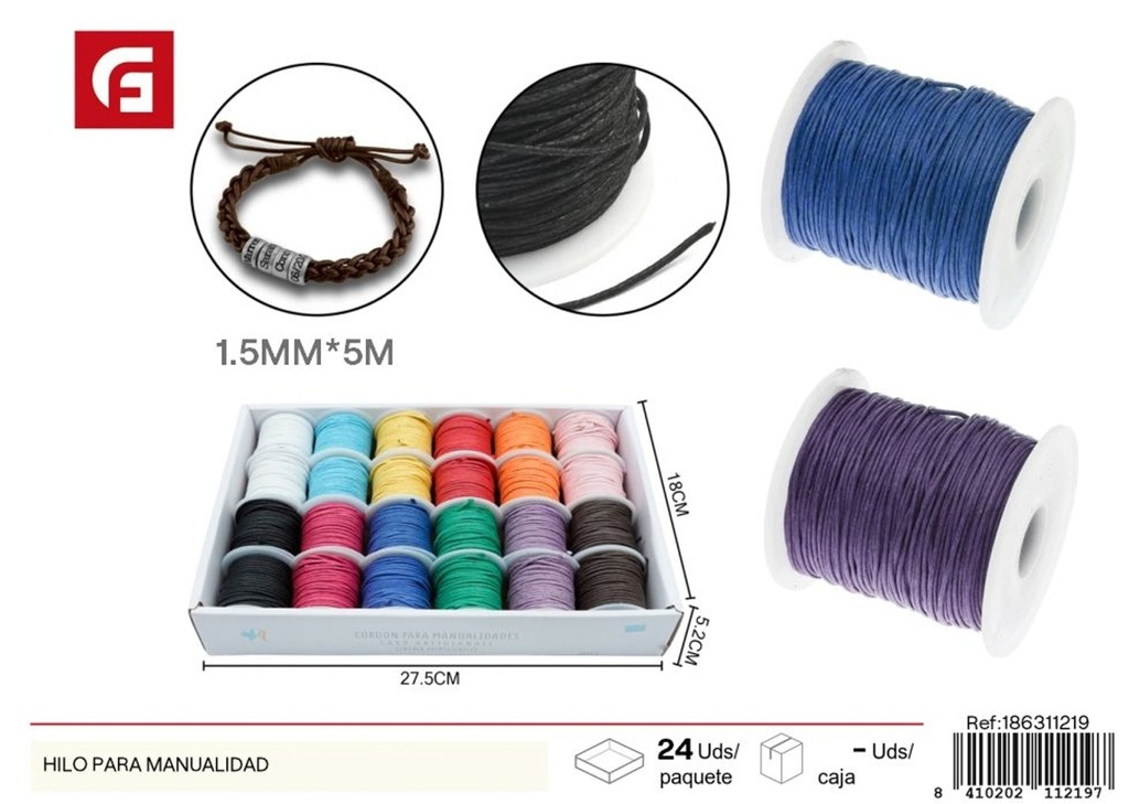 Hilo encerado normal 1.5mm 5M en mezcla de colores - Accesorios de costura y manualidades