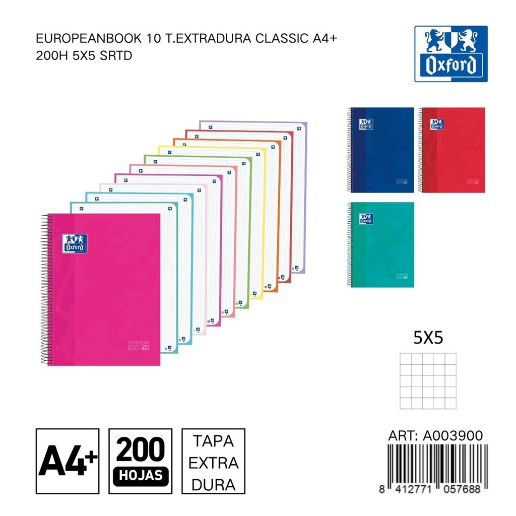 Cuaderno Oxford A4+ extra duro 10 colores 5x5 - Papelería y útiles de oficina