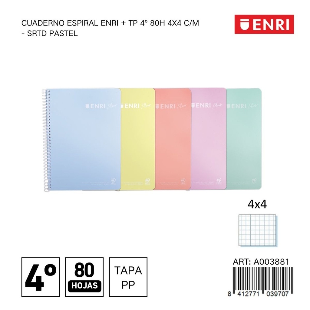 Cuaderno Enri A5 4x4 pastel 5 unidades - Papelería y material escolar