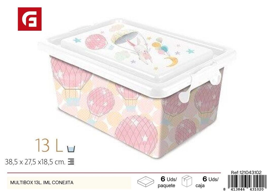 Contenedor de almacenamiento de 13 litros IML con diseño de conejita - Organización del hogar