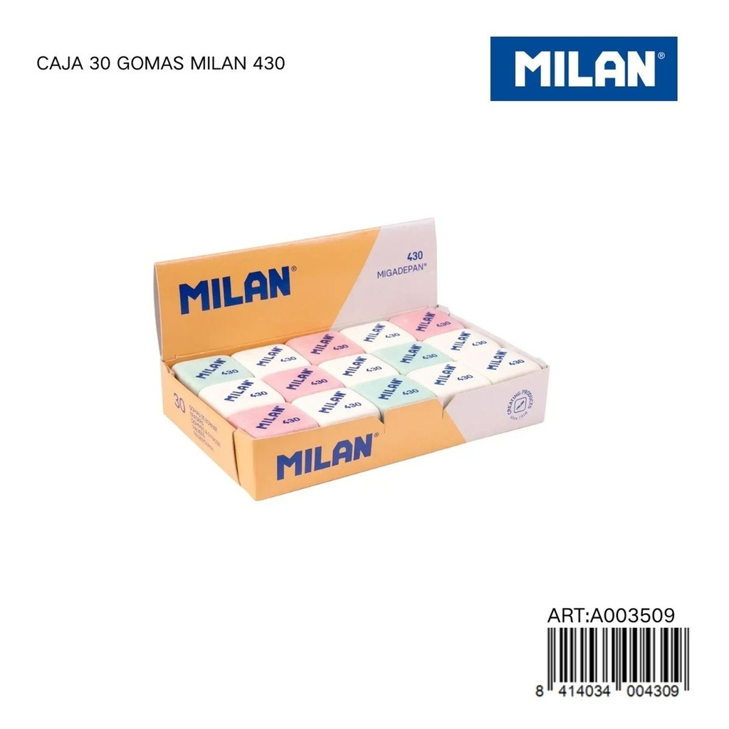 Caja de 30 gomas MILAN 430 - Herramienta útil para la escritura