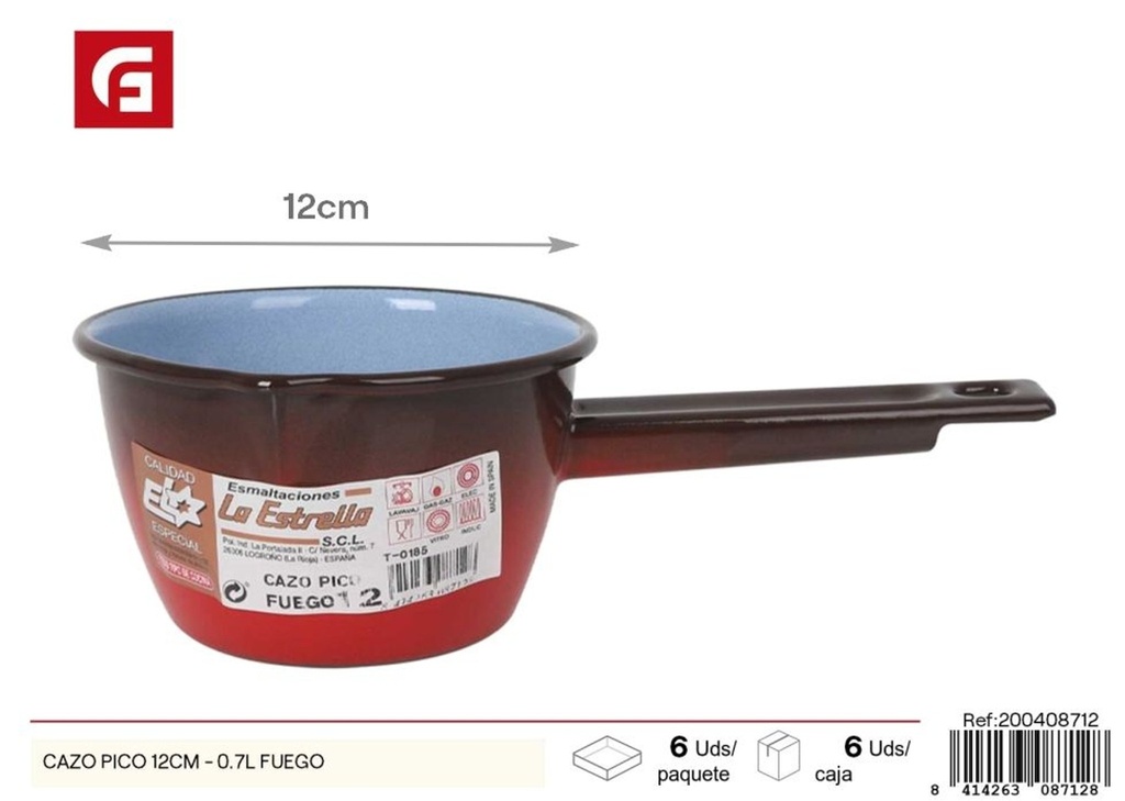  Cazo pico 12 cm - 0.7L adecuado para fuego - Utensilios de cocina