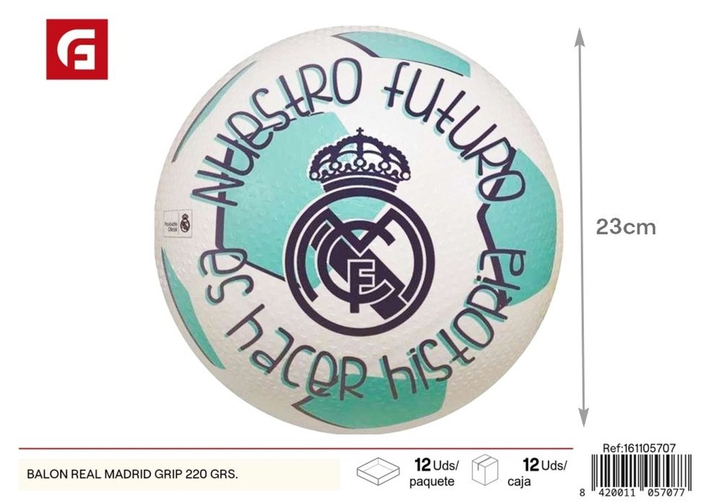 Balón de fútbol antideslizante Real Madrid 220 g - Pelota con agarre para juego