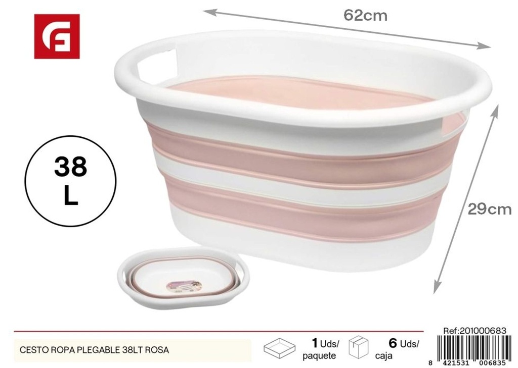 Cesto de ropa plegable rosa de 38 litros - Almacenamiento de ropa