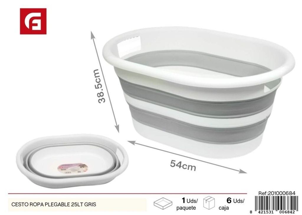 Cesto de ropa plegable 25LT gris - Almacenamiento en el hogar