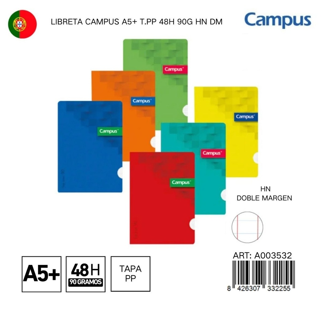 Libreta CAMPUS A5+ T.PP 48H 90G HN DM - Libreta con tapa de plástico y espiral