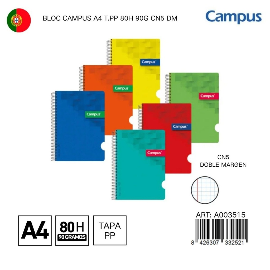 BLOC CAMPUS A4 T.PP 80H 90G CN5 DM - Libreta con espiral y multimedia