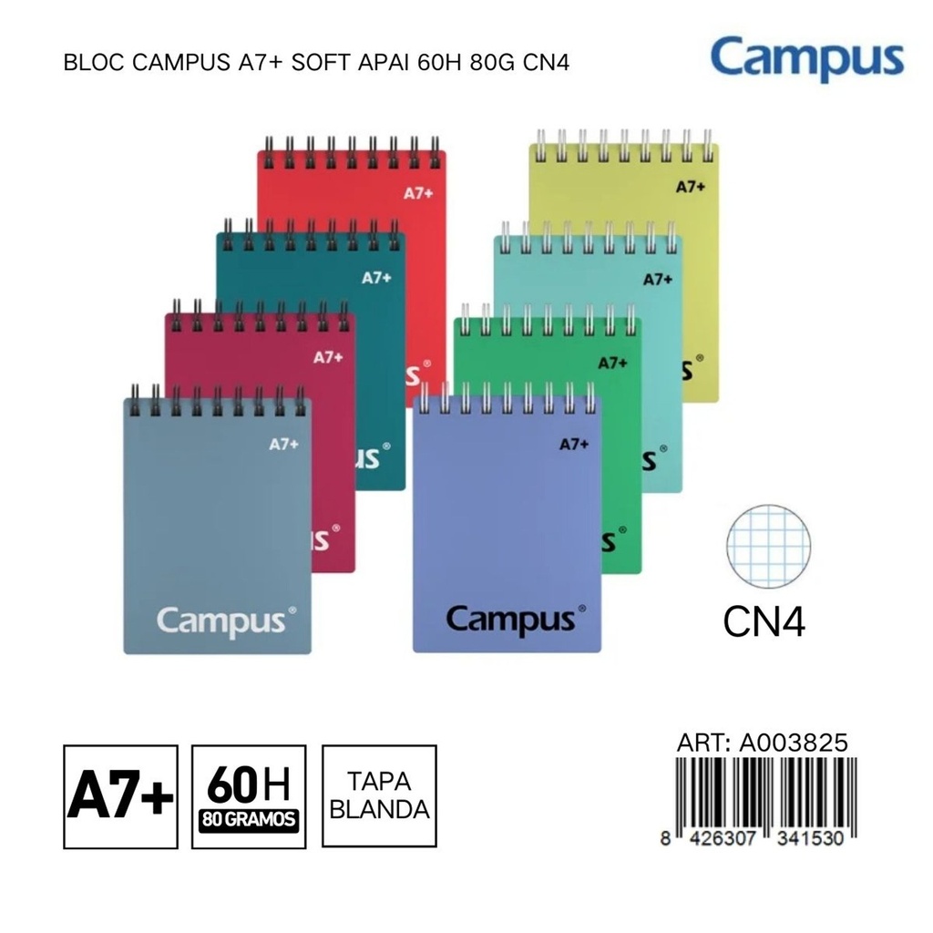 BLOC CAMPUS A7+ SOFT APAI 60H 80G CN4 - Libreta compacta para llevar a todas partes