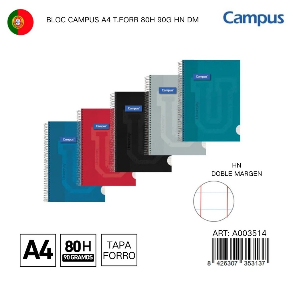 BLOC CAMPUS A4 T.FORR 80H 90G HN DM - Libreta dura y resistente