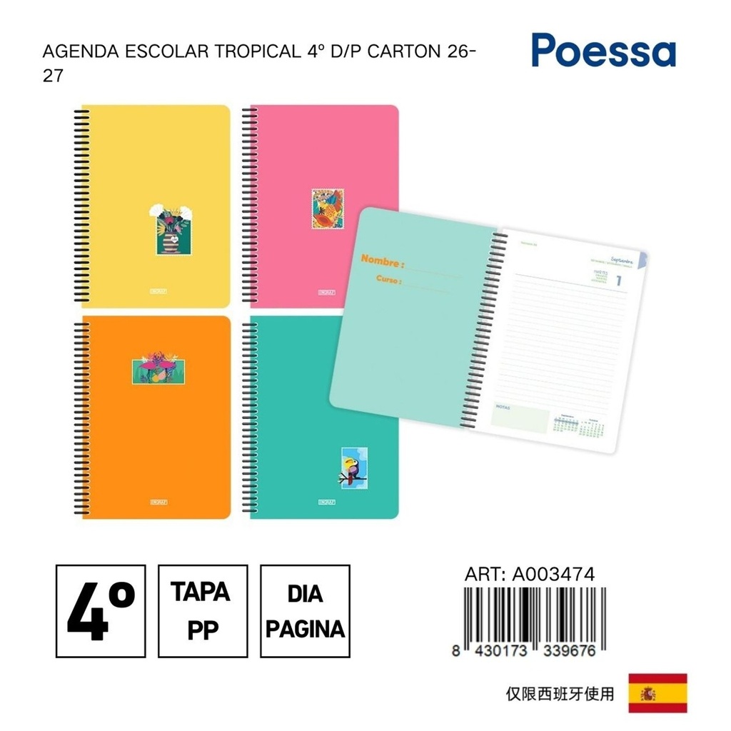 Agenda escolar Tropical 4º D/P - Material escolar y agendas