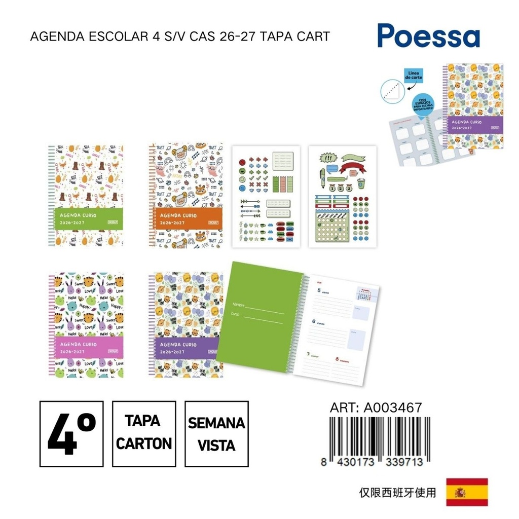 Agenda escolar 4 S/V carton - Material escolar y agendas