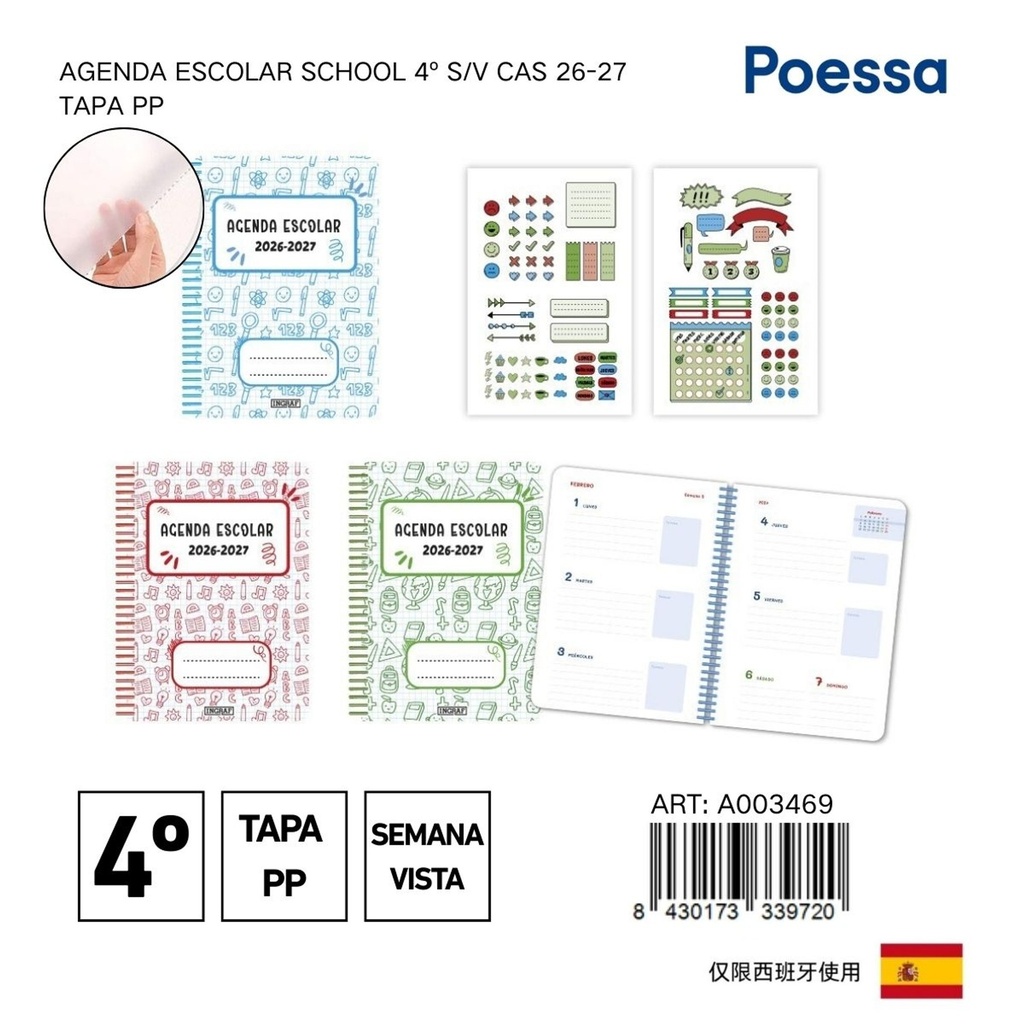 Agenda escolar School 4º S/V carton PP - Material escolar y agendas