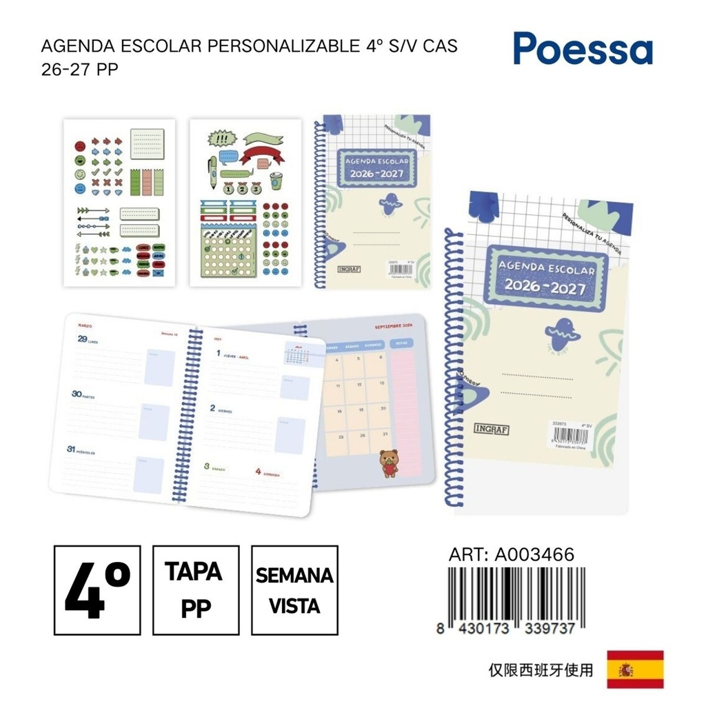 Agenda escolar personalizable 4º S/V - Material escolar y agendas