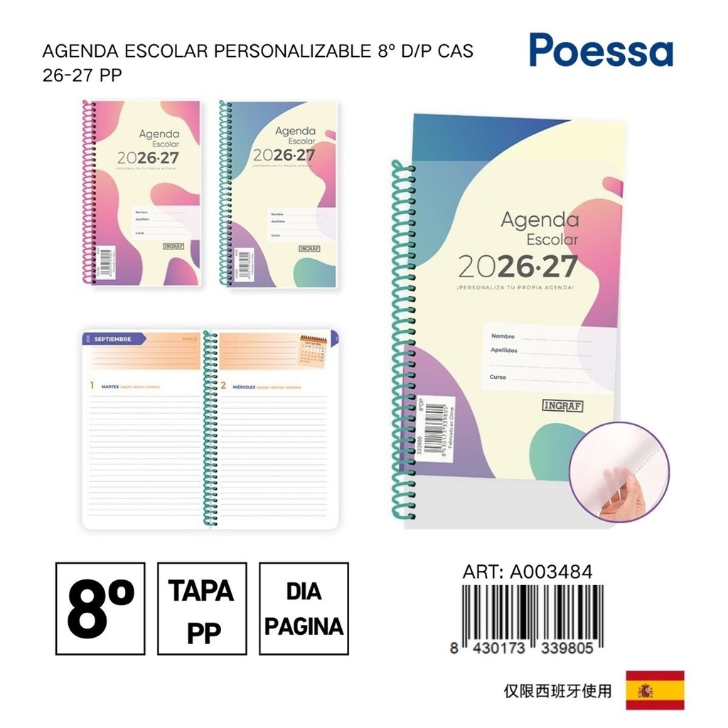 Agenda escolar personalizable 8º D/P - Material escolar y agendas