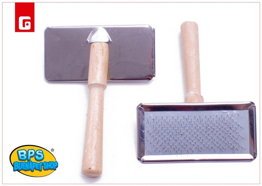 Carda metálica con mango de madera - Accesorios de belleza para mascotas
