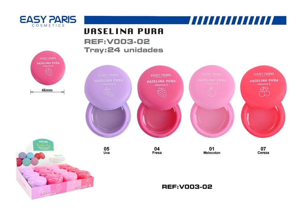 Vaselina pura con Vitamina E y aroma 24/u - Cosméticos y protector labial