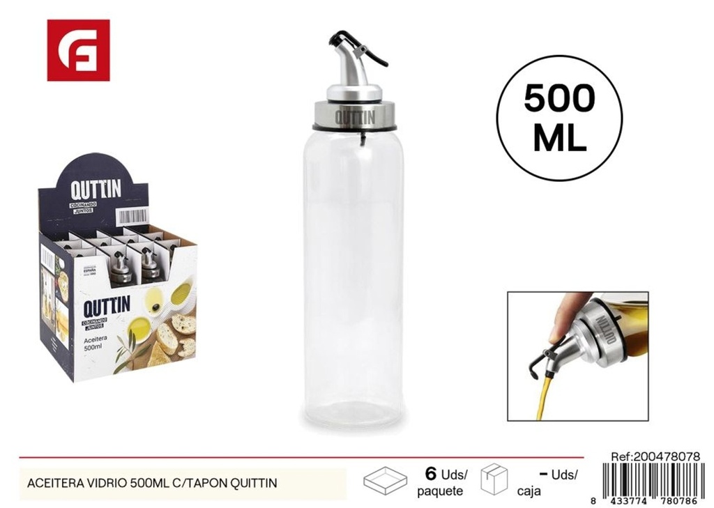 Aceitera de vidrio 500 ml con tapa Quittin - Envases de cocina y aceiteras