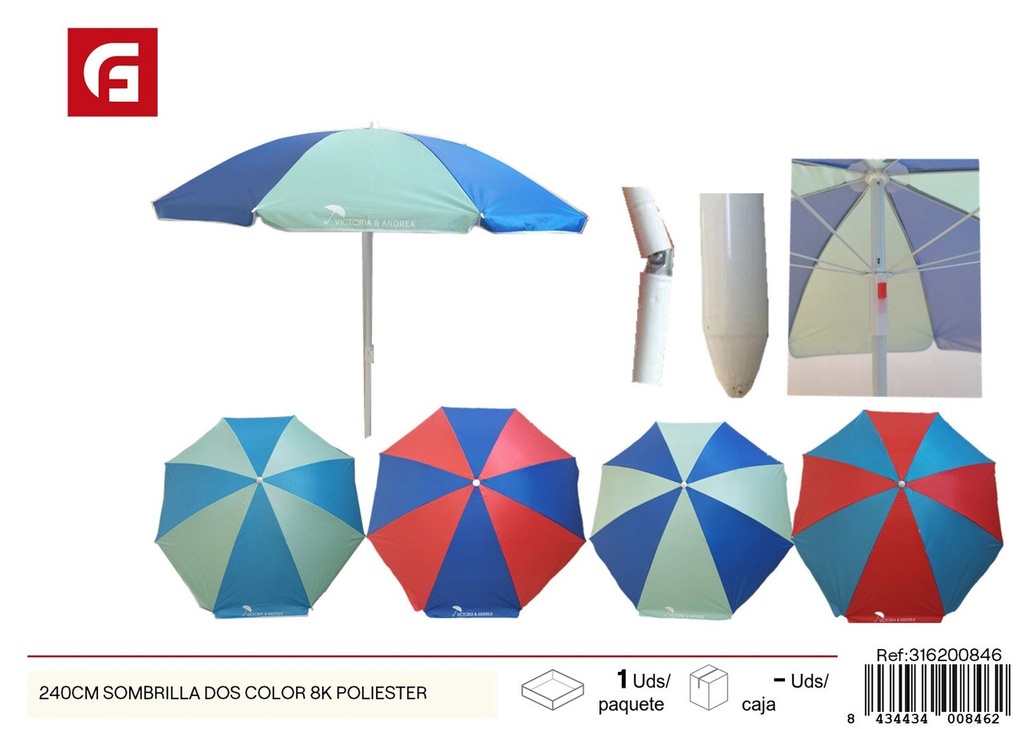 Sombrilla de 240 cm con 8 varillas de poliéster - Productos de verano y sombrillas