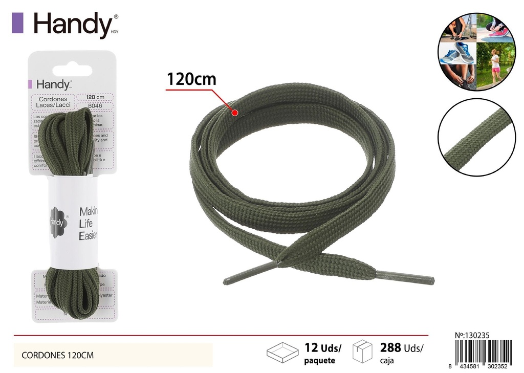 Cordones planas verde militar de 120 cm - Accesorios para calzado