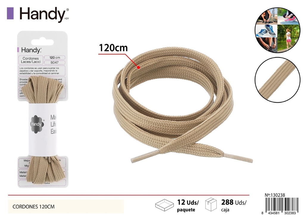 Cordones planas caqui de 120 cm - Accesorios para calzado