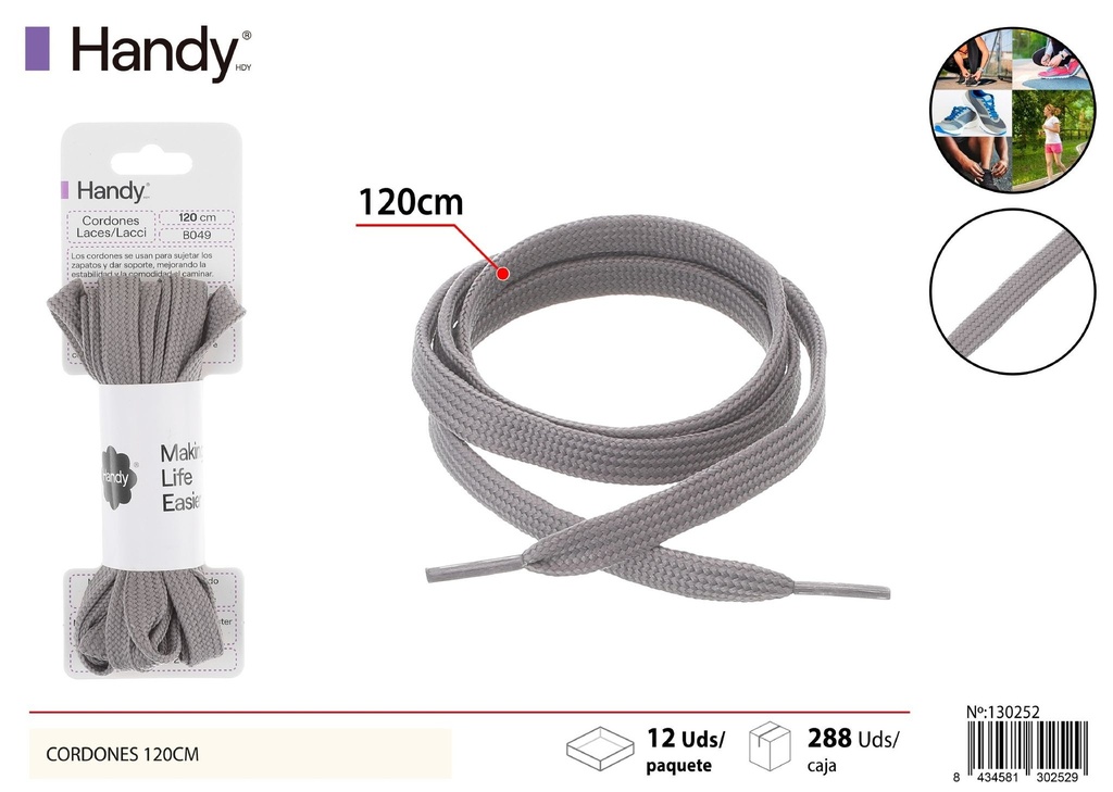 Cordones planas grises de 120 cm - Accesorios para calzado