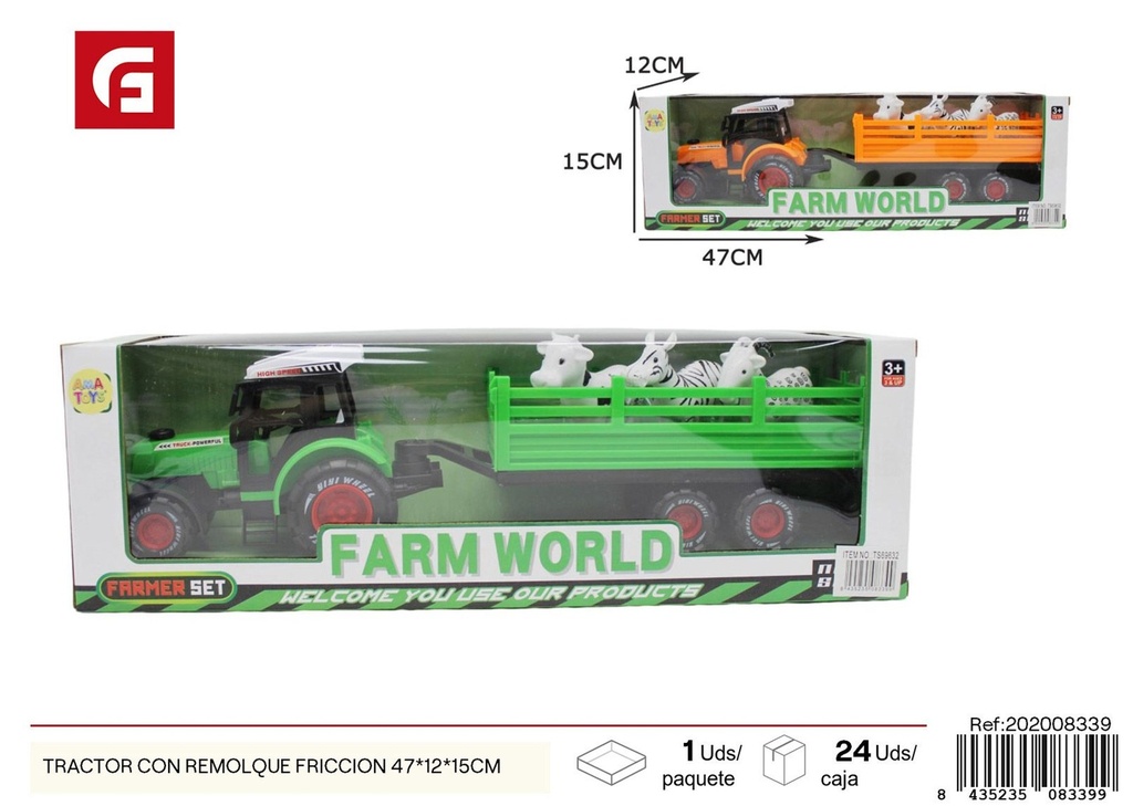 Tractor con remolque fricción 47*12*15 cm - Juguetes y vehículos agrícolas