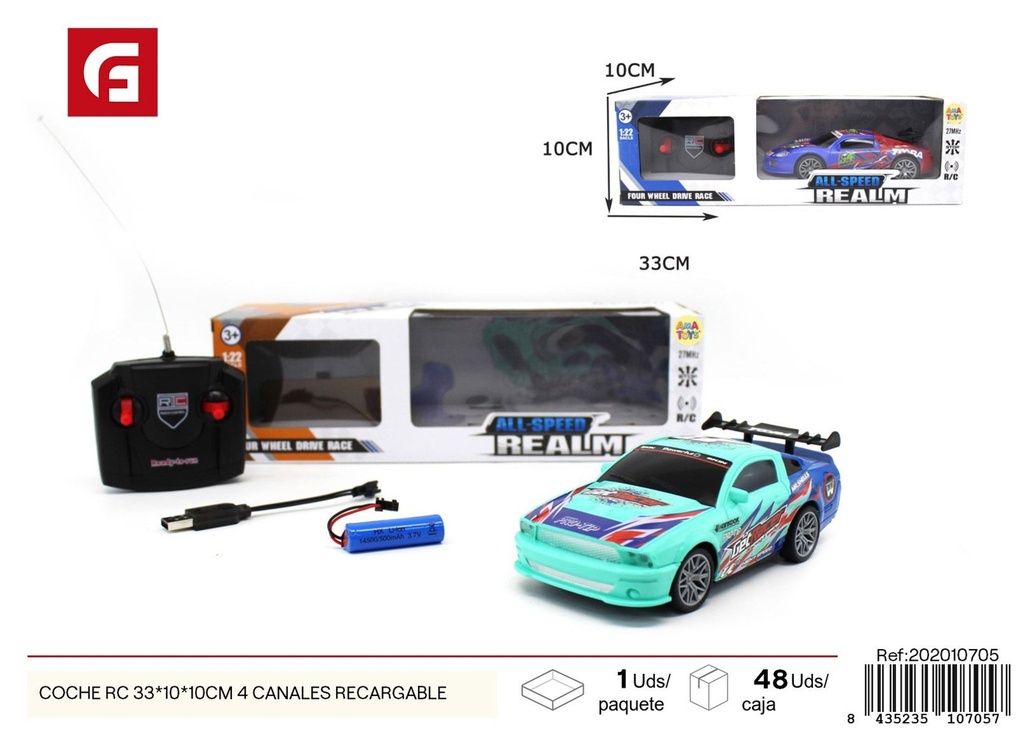 Coche RC recargable 33*10*10 cm 4 canales - Juguetes y vehículos a control remoto