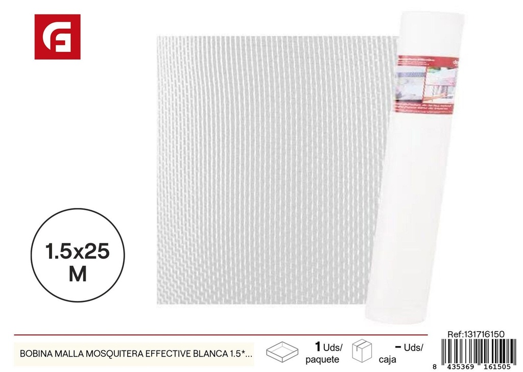 Bobina malla mosquitera Effective blanca 1.5x25 m - Accesorios de verano y mosquiteras