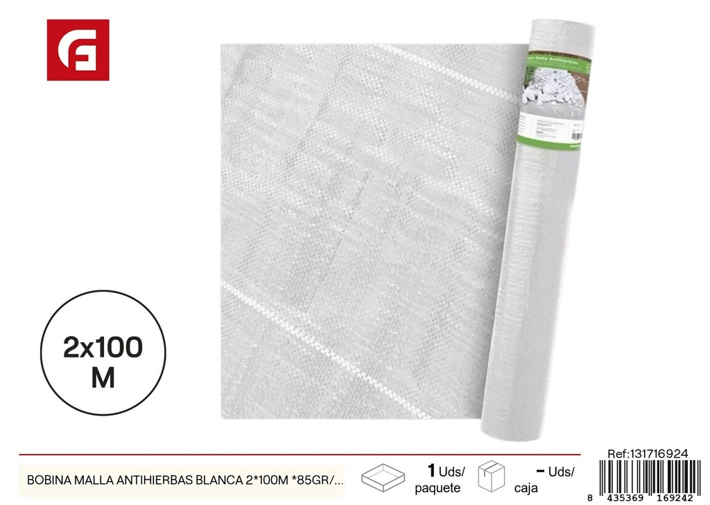 Bobina malla antihierbas blanca 2x100 m - Accesorios de jardín