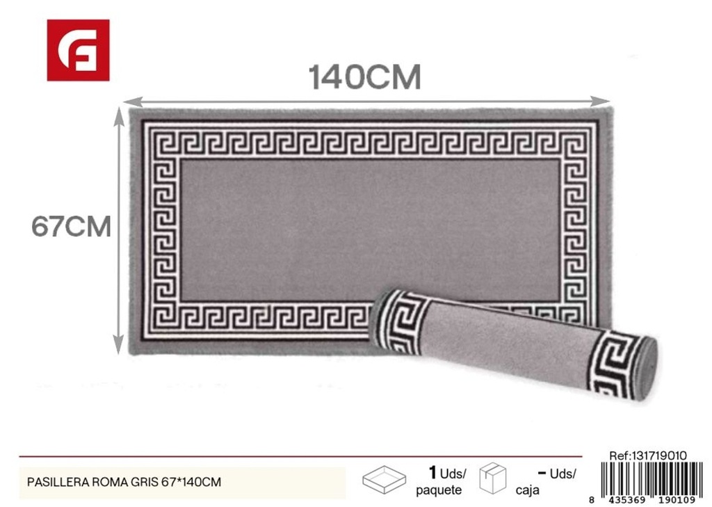 Pasillera Roma gris 67x140 cm - Alfombras decorativas y textiles para el hogar